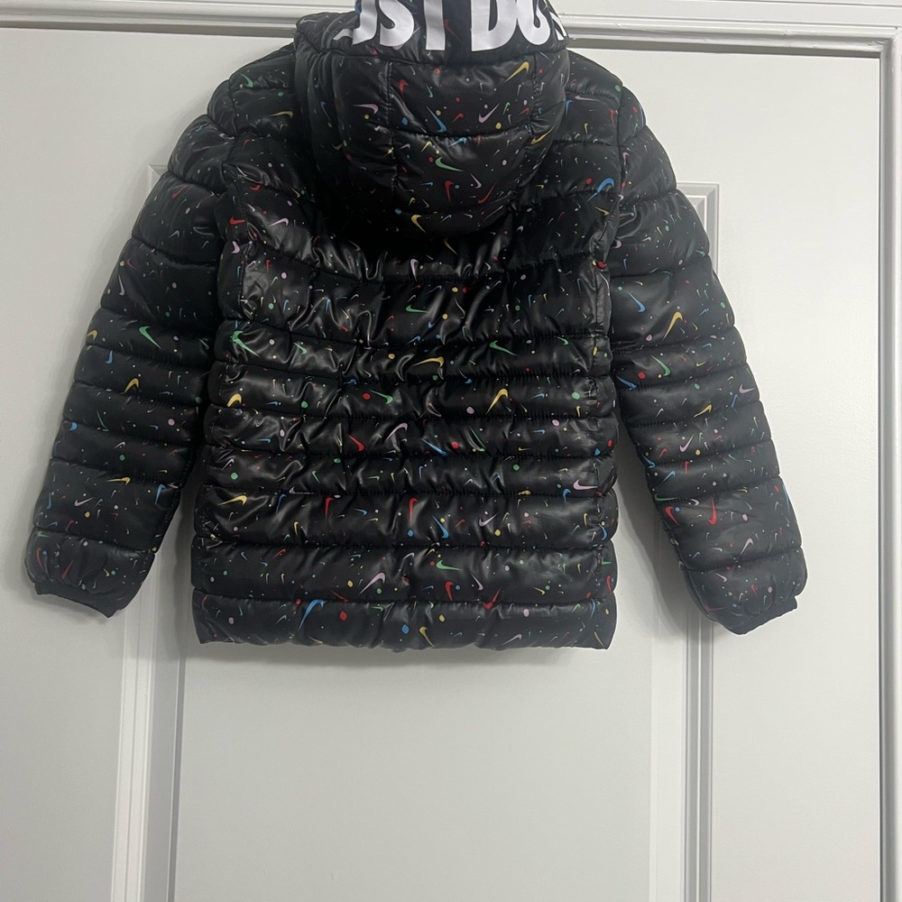 Nike Black Hooded Puffer Jacket with Multicolor Splatter